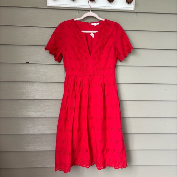 Madewell Dresses & Skirts - Madewell Vibrant Red Eyelet Lace Midi Dress
